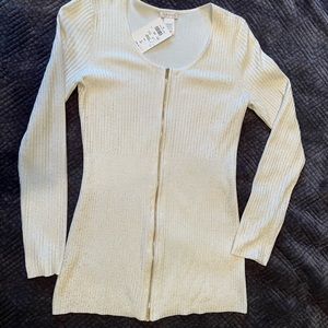 Cache ivory sweater with gold shimmer size medium